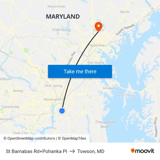 St Barnabas Rd+Pohanka Pl to Towson, MD map