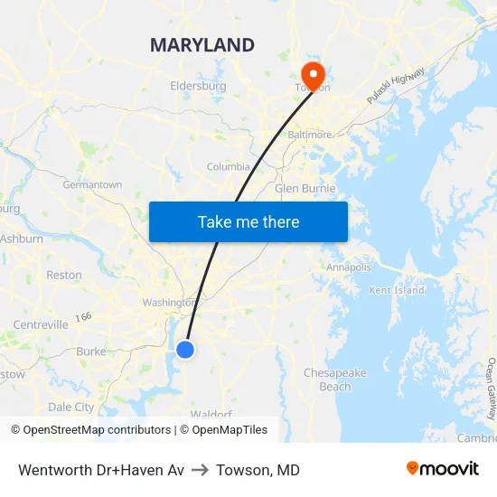 Wentworth Dr+Haven Av to Towson, MD map