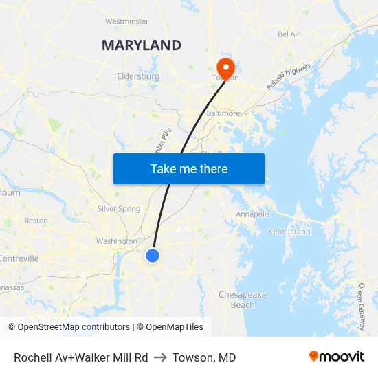Rochell Av+Walker Mill Rd to Towson, MD map