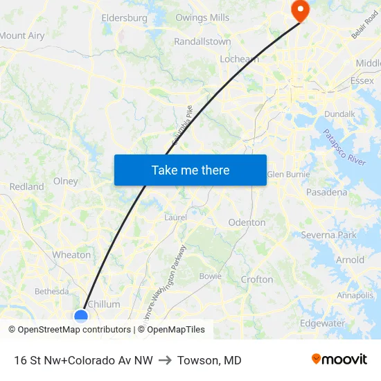 16 St Nw+Colorado Av NW to Towson, MD map