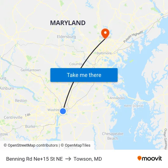 Benning Rd Ne+15 St NE to Towson, MD map