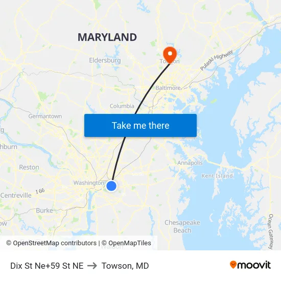 Dix St Ne+59 St NE to Towson, MD map