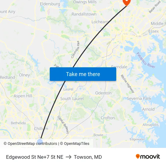 Edgewood St Ne+7 St NE to Towson, MD map