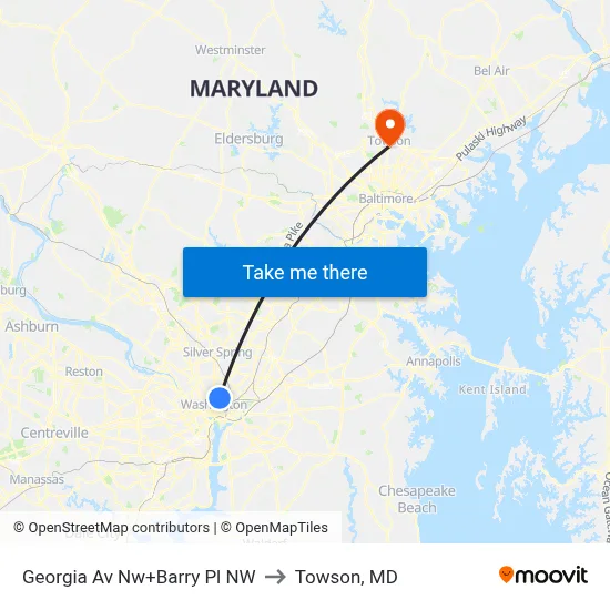 Georgia Av Nw+Barry Pl NW to Towson, MD map