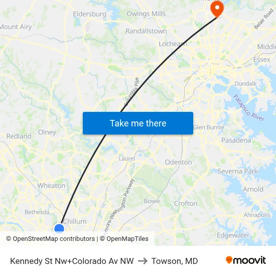 Kennedy St Nw+Colorado Av NW to Towson, MD map
