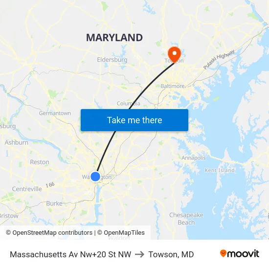 Massachusetts Av Nw+20 St NW to Towson, MD map