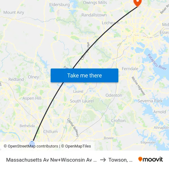 Massachusetts Av Nw+Wisconsin Av NW to Towson, MD map