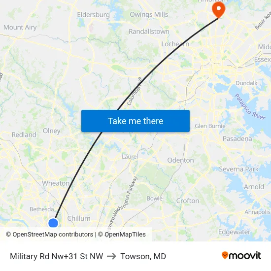 Military Rd Nw+31 St NW to Towson, MD map