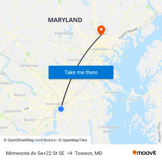 Minnesota Av Se+22 St SE to Towson, MD map