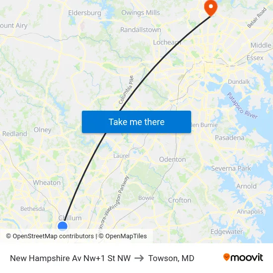 New Hampshire Av Nw+1 St NW to Towson, MD map