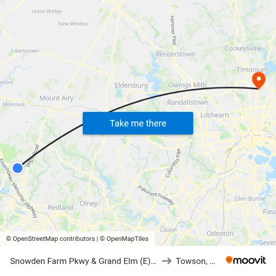 Snowden Farm Pkwy & Grand Elm (E) St to Towson, MD map