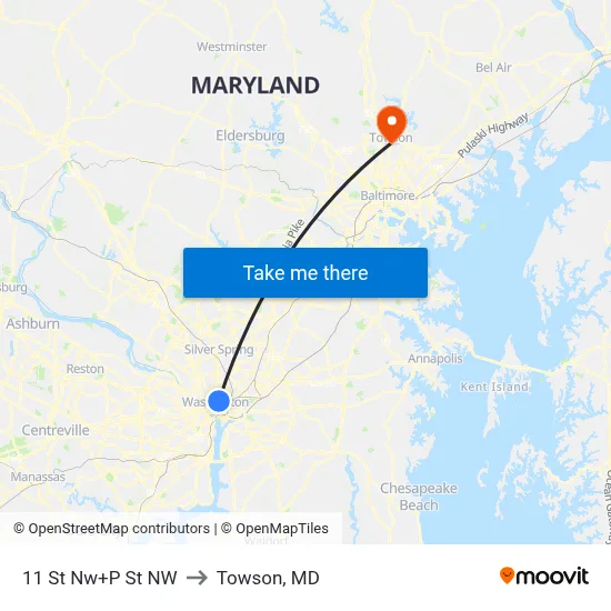 11 St Nw+P St NW to Towson, MD map