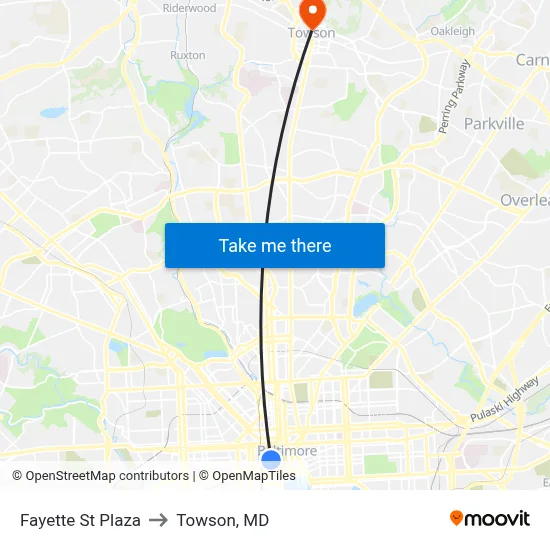 Fayette St Plaza to Towson, MD map