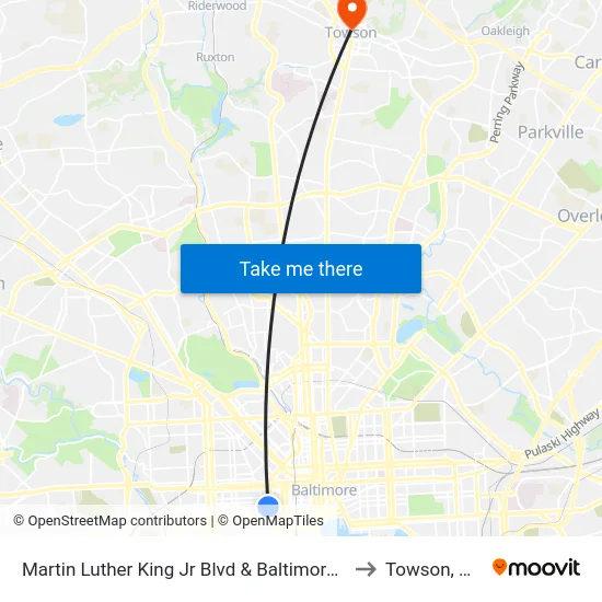 Martin Luther King Jr Blvd & Baltimore St to Towson, MD map
