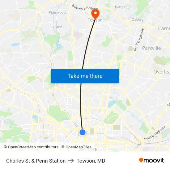 Charles St & Penn Station to Towson, MD map