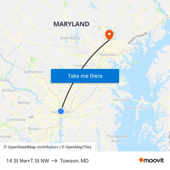14 St Nw+T St NW to Towson, MD map