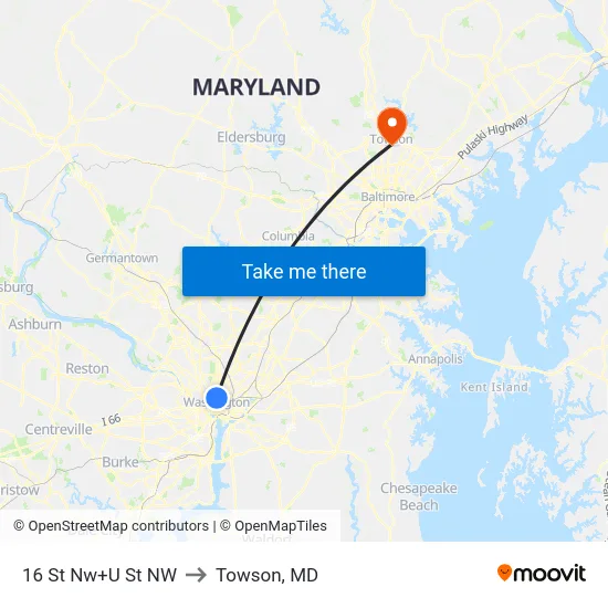 16 St Nw+U St NW to Towson, MD map