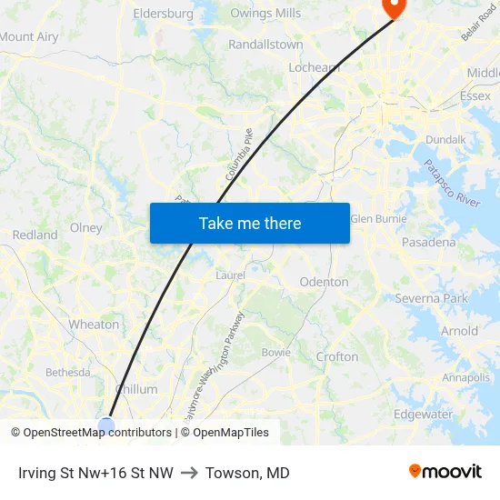 Irving St Nw+16 St NW to Towson, MD map