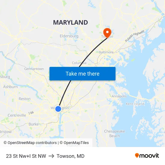 23 St Nw+I St NW to Towson, MD map