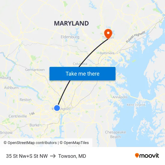 35 St Nw+S St NW to Towson, MD map