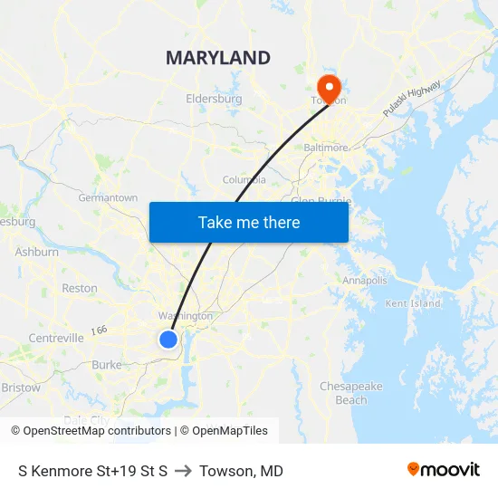S Kenmore St+19 St S to Towson, MD map