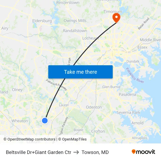 Beltsville Dr+Giant Garden Ctr to Towson, MD map