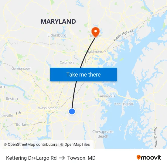 Kettering Dr+Largo Rd to Towson, MD map