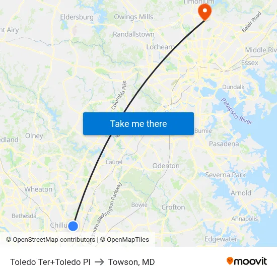 Toledo Ter+Toledo Pl to Towson, MD map