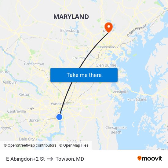 E Abingdon+2 St to Towson, MD map