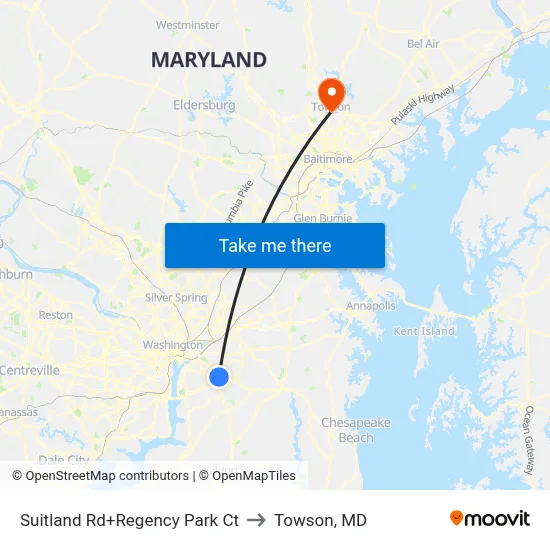 Suitland Rd+Regency Park Ct to Towson, MD map