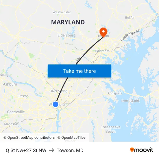 Q St Nw+27 St NW to Towson, MD map