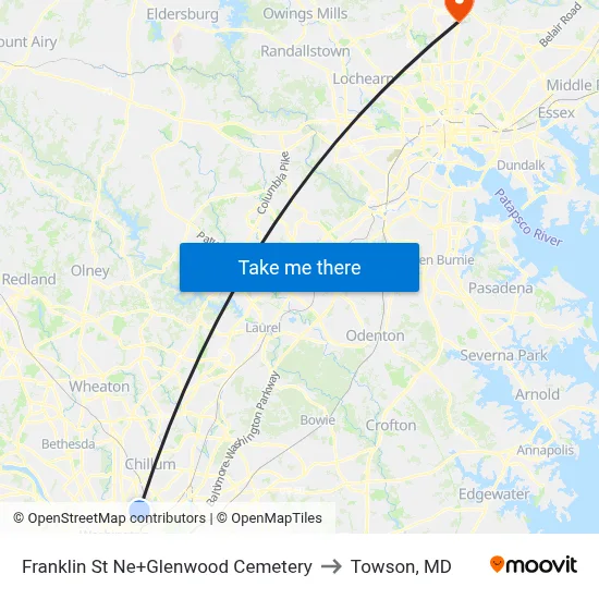 Franklin St Ne+Glenwood Cemetery to Towson, MD map