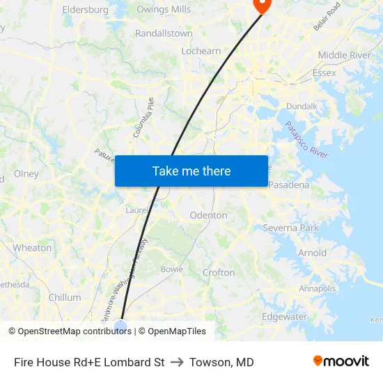 Fire House Rd+E Lombard St to Towson, MD map
