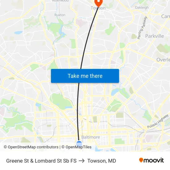 Greene St & Lombard St Sb FS to Towson, MD map
