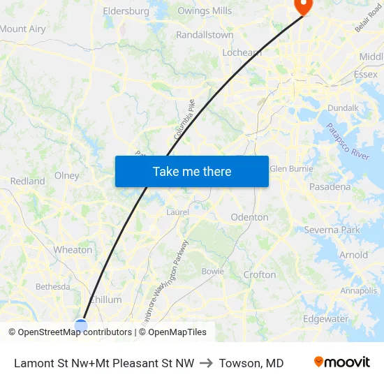 Lamont St Nw+Mt Pleasant St NW to Towson, MD map