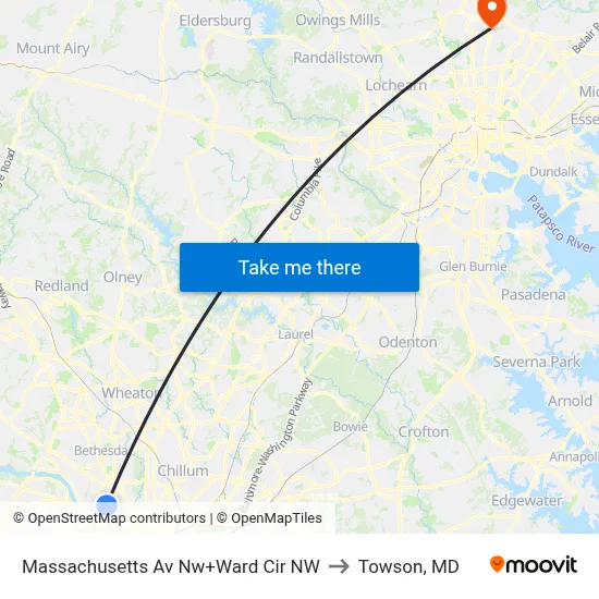 Massachusetts Av Nw+Ward Cir NW to Towson, MD map