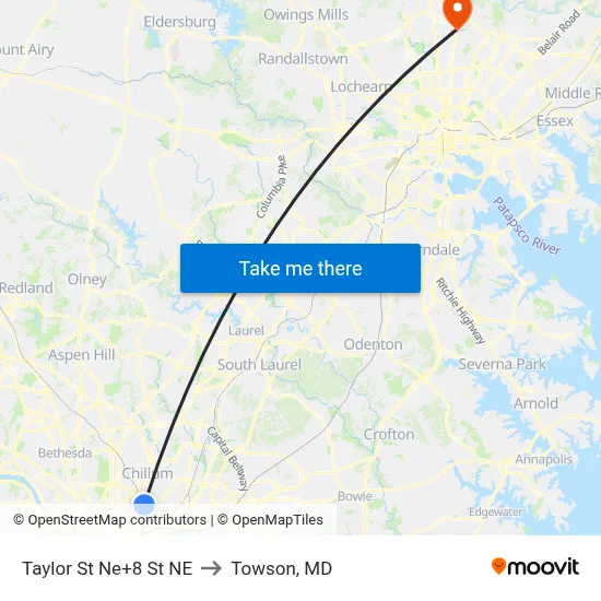 Taylor St Ne+8 St NE to Towson, MD map