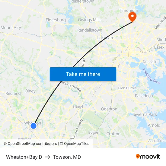 Wheaton+Bay D to Towson, MD map