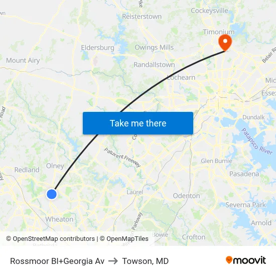 Rossmoor Bl+Georgia Av to Towson, MD map