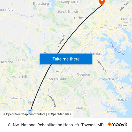 1 St Nw+National Rehabilitation Hosp to Towson, MD map