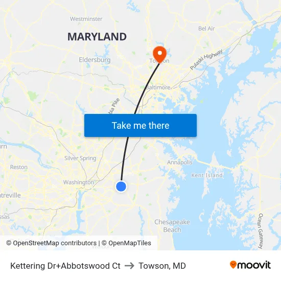 Kettering Dr+Abbotswood Ct to Towson, MD map