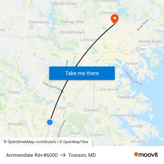 Ammendale Rd+#6000 to Towson, MD map