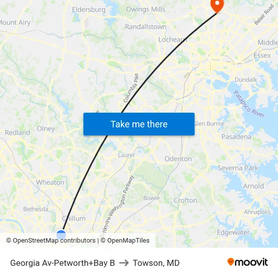 Georgia Av-Petworth+Bay B to Towson, MD map
