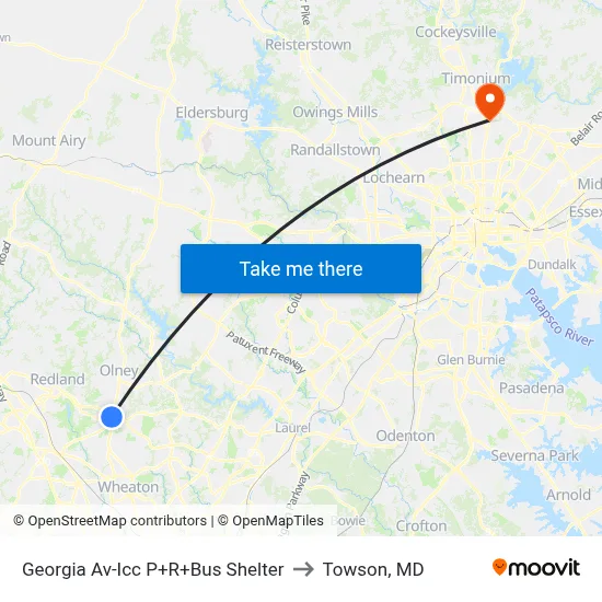 Georgia Av-Icc P+R+Bus Shelter to Towson, MD map