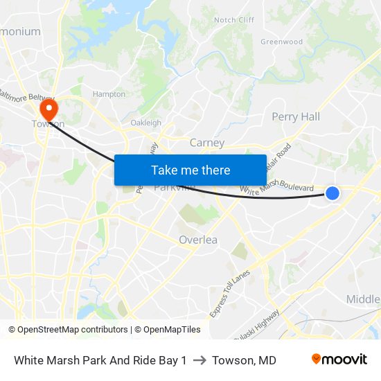 White Marsh Park And Ride Bay 1 to Towson, MD map