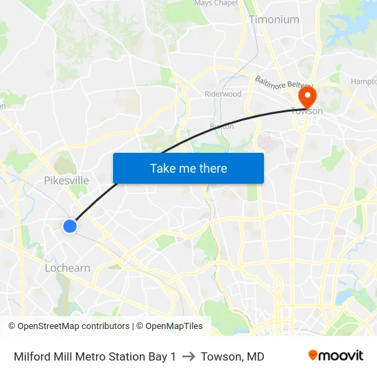 Milford Mill Metro Station Bay 1 to Towson, MD map