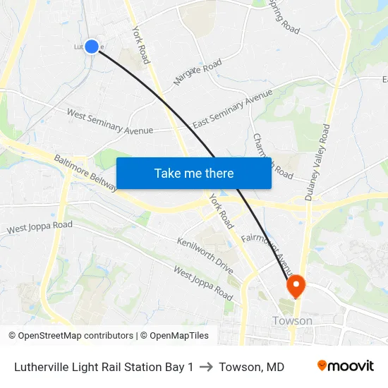 Lutherville Light Rail Station Bay 1 to Towson, MD map