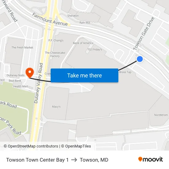 Towson Town Center Bay 1 to Towson, MD map