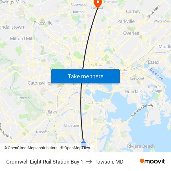 Cromwell Light Rail Station Bay 1 to Towson, MD map