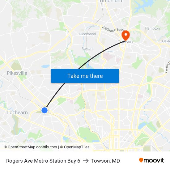 Rogers Ave Metro Station Bay 6 to Towson, MD map